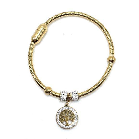 Swarovski Elements Gold Crystal Bangle Dangle Bracelet Tree of Life Charm Symbol - Picture 2 of 8